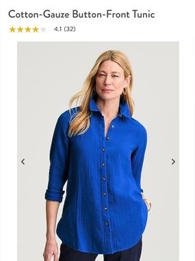 J. Jill Royal Purple Cotton-Gauze Button Front Tunic in Royal Purple Size XLTALL